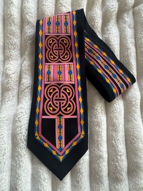Rush Limbaugh Men's Black Tie with Pink, Blue and Gold Celtic-Inspired Pattern